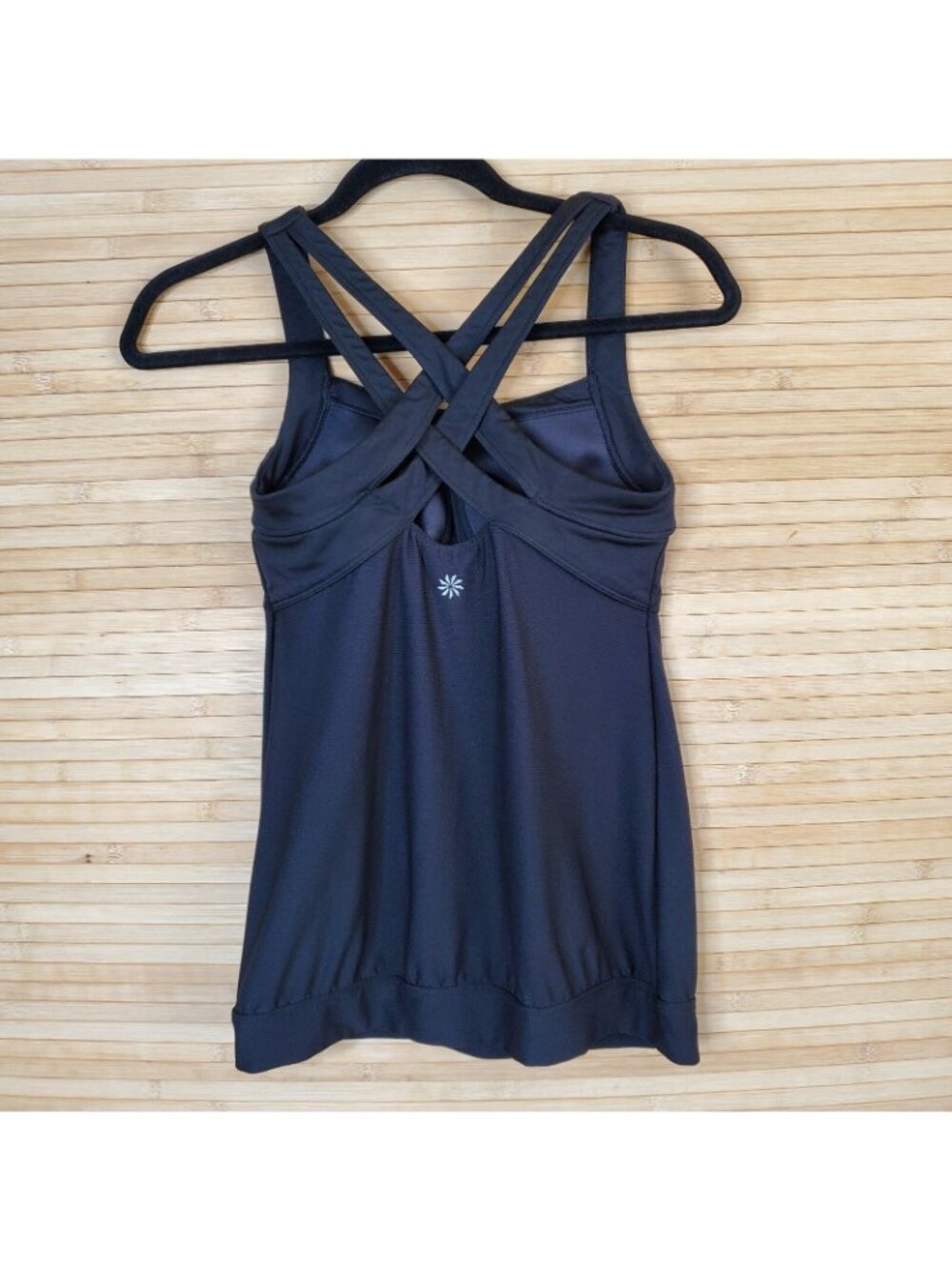 Athleta Black Miles Mesh XS TANK Built In Bra Strappy Cross Back - Picture 2 of 3